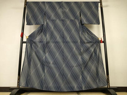 平和屋着物＊夏物　小紋　絽　変わり斜縞　正絹　逸品　AABK6499jd