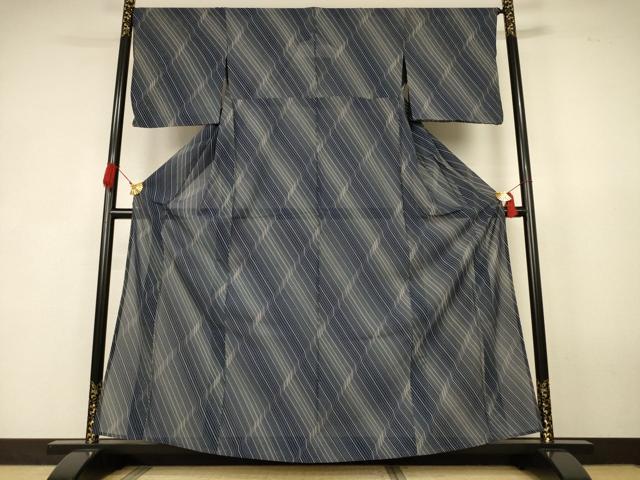 平和屋着物＊夏物　小紋　絽　変わり斜縞　正絹　逸品　AABK6499jd