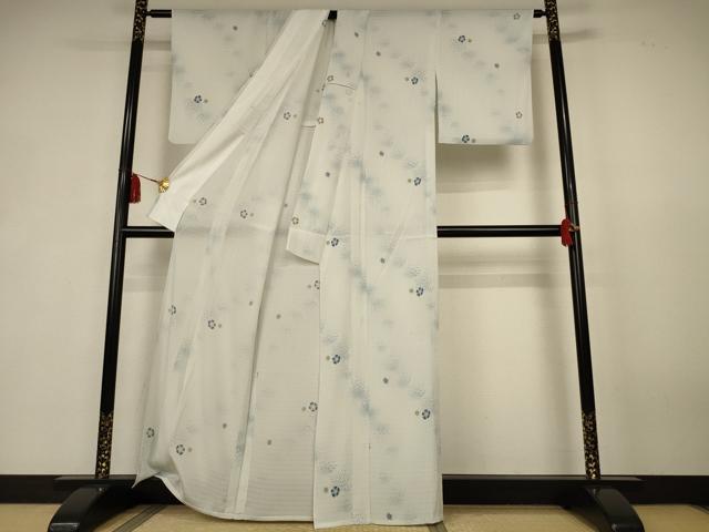 平和屋着物＊夏物　小紋　絽縮緬　流水草花文　洗える着物　AABK6501jd