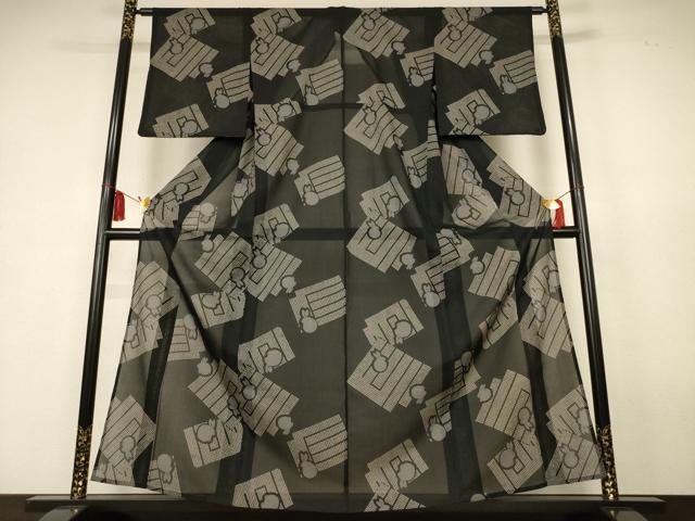 平和屋着物＊夏物　小紋　紗　源氏香　兎　黒地　さんび謹製　AABK6504jd