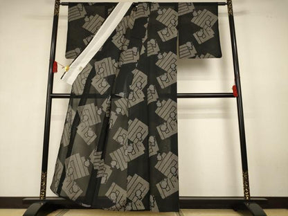 平和屋着物＊夏物　小紋　紗　源氏香　兎　黒地　さんび謹製　AABK6504jd
