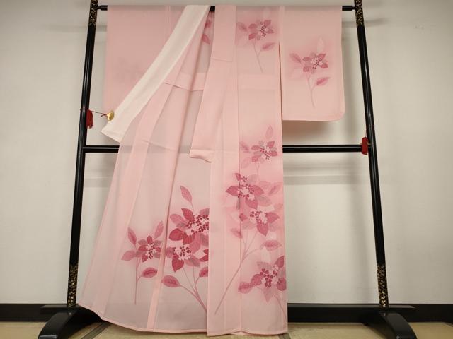 平和屋着物＊夏物　訪問着　絽　紫陽花　暈し染め　銀彩　正絹　逸品　AABK6506jd