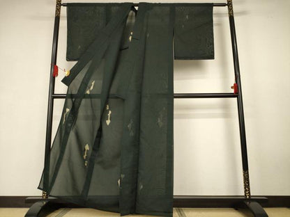 平和屋着物＊夏物　小紋　紗　抽象文　黒地　金銀糸　正絹　逸品　未使用　AABK6511jd