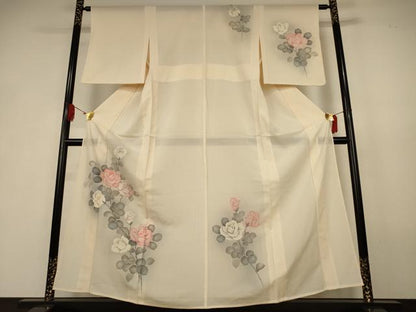 平和屋着物＊夏物　訪問着　絽　手描き　薔薇　暈し染め　正絹　逸品　AABK6518jd