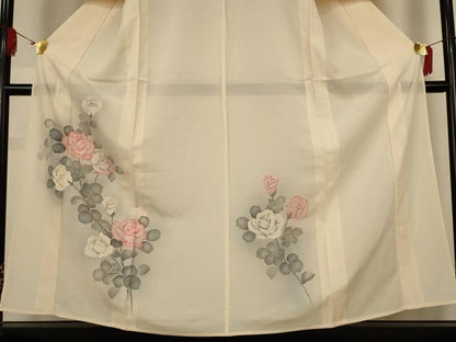 平和屋着物＊夏物　訪問着　絽　手描き　薔薇　暈し染め　正絹　逸品　AABK6518jd