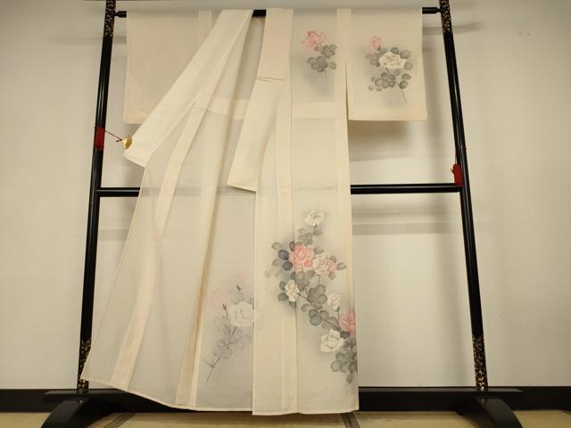 平和屋着物＊夏物　訪問着　絽　手描き　薔薇　暈し染め　正絹　逸品　AABK6518jd