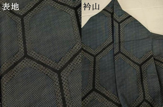 平和屋着物＊夏物　小紋　紗　亀甲文　洗える着物　AABK6519jd