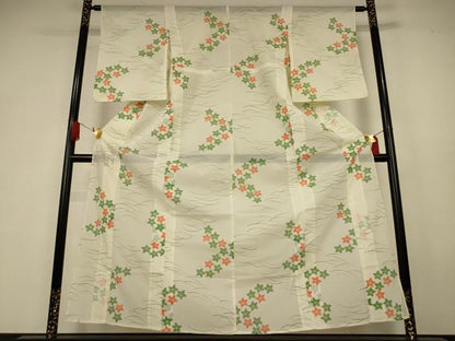 平和屋着物＊夏物　小紋　絽　芝花文　洗える着物　AABK6523jd