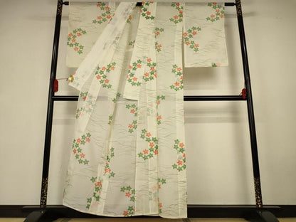平和屋着物＊夏物　小紋　絽　芝花文　洗える着物　AABK6523jd