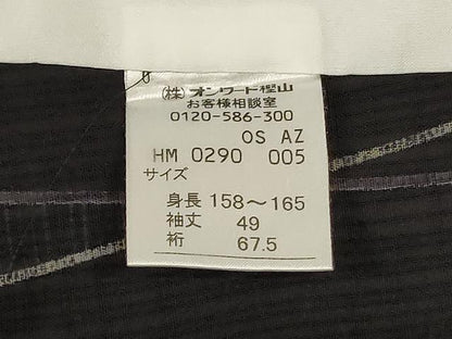 平和屋着物＊夏物　小紋　紗　23区　よろけ縞　黒地　洗える着物　AABK6532jd