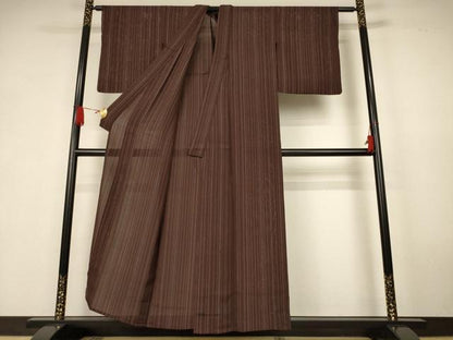 平和屋着物＊夏物　小紋　絽　変わり縞　銀糸　正絹　逸品　AABK6536jd