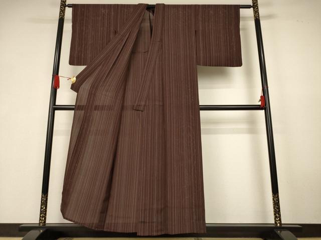 平和屋着物＊夏物　小紋　絽　変わり縞　銀糸　正絹　逸品　AABK6536jd