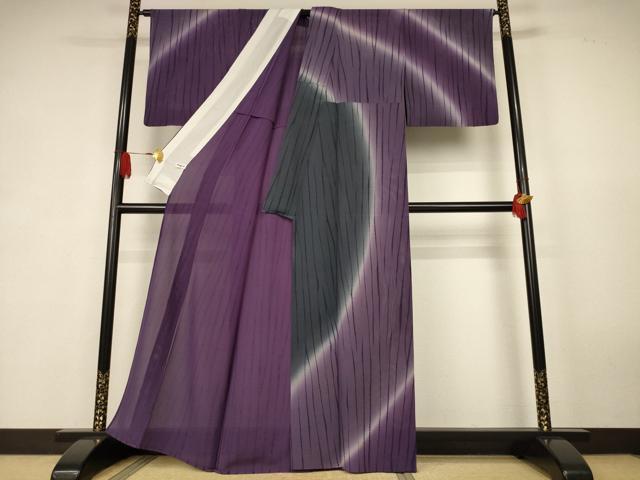 平和屋着物＊夏物　訪問着　絽縮緬　変わり縞　暈し染め　正絹　逸品　AABK6538jd