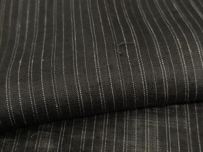 平和屋着物＊夏物　男性　石川県指定無形文化財　能登上布　本麻手織上布　縞　黒地　麻　逸品　AABK6543jd
