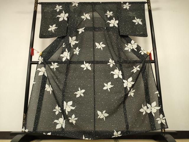 平和屋着物＊夏物　洗える最高級着物　＜英＞はなぶさ謹製　小紋　絽　舞花文　黒地　洗える着物　AABK6544jd