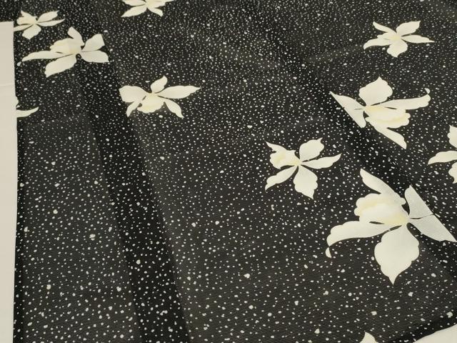 平和屋着物＊夏物　洗える最高級着物　＜英＞はなぶさ謹製　小紋　絽　舞花文　黒地　洗える着物　AABK6544jd