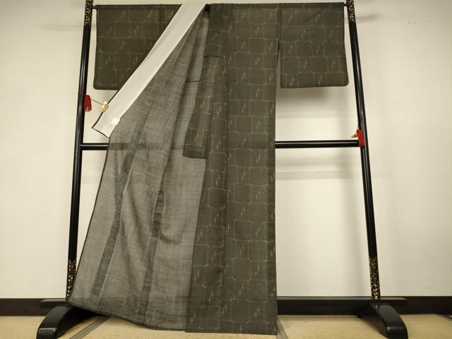 平和屋着物＊夏物　小紋　紗　幾何学文様　洗える着物　AABK6556jd