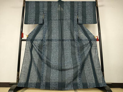 平和屋着物＊夏物　小紋　紗　間道　洗える着物　AABK6561jd