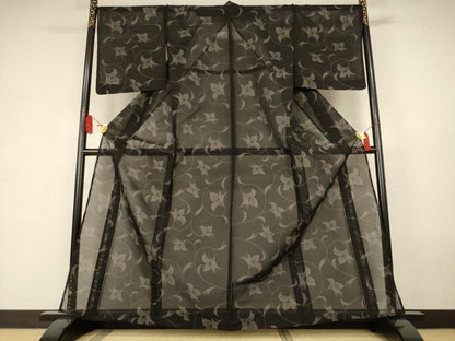 平和屋着物＊夏物　本場大島紬　夏大島　花唐草文　正絹　逸品　AABK6563jd