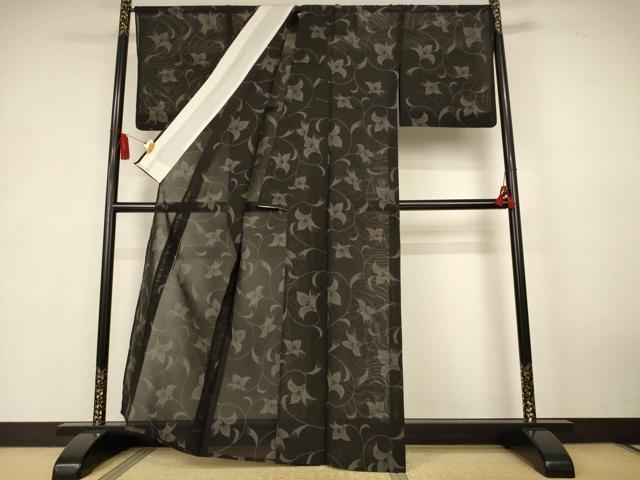 平和屋着物＊夏物　本場大島紬　夏大島　花唐草文　正絹　逸品　AABK6563jd