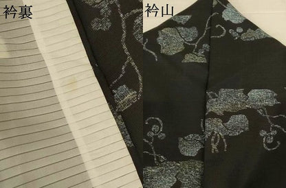 平和屋着物＊夏物　小紋　紗　蔦の葉文　黒地　洗える着物　AABK6564jd
