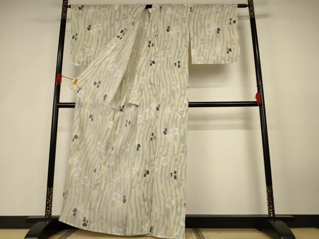 平和屋着物＊夏物　小紋　紗　舞花文　洗える着物　AABK6565jd