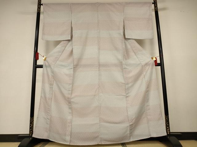 平和屋着物＊夏物　小紋　縦絽　麻の葉文様　洗える着物　AABK6567jd