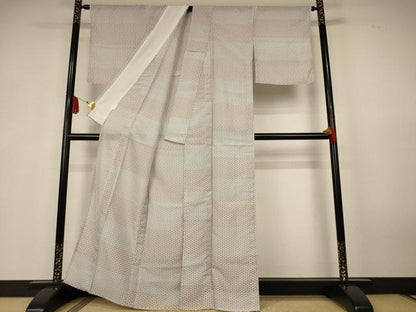 平和屋着物＊夏物　小紋　縦絽　麻の葉文様　洗える着物　AABK6567jd