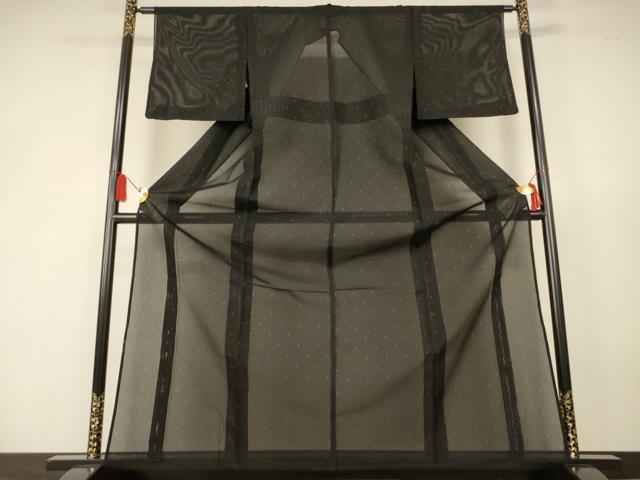 平和屋着物＊夏物　小紋　縦絽　花織　霞文　黒地　正絹　逸品　AABK6575jd