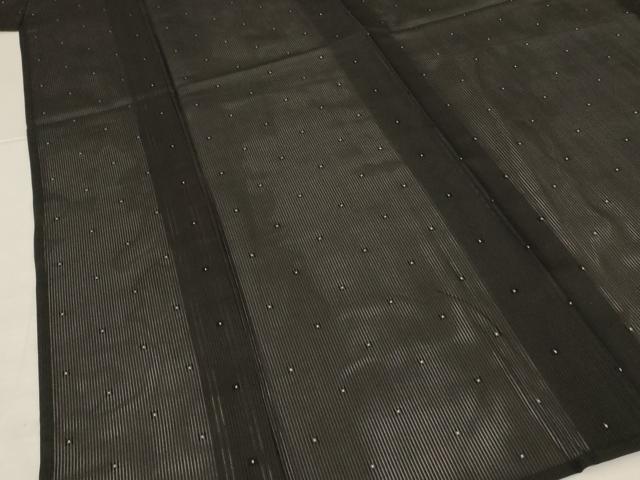 平和屋着物＊夏物　小紋　縦絽　花織　霞文　黒地　正絹　逸品　AABK6575jd