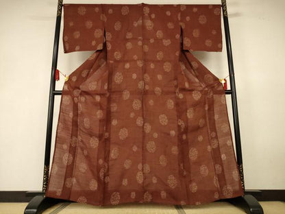平和屋着物＊夏物　小千谷ちぢみ　丸文　麻　逸品　AABK6579jd