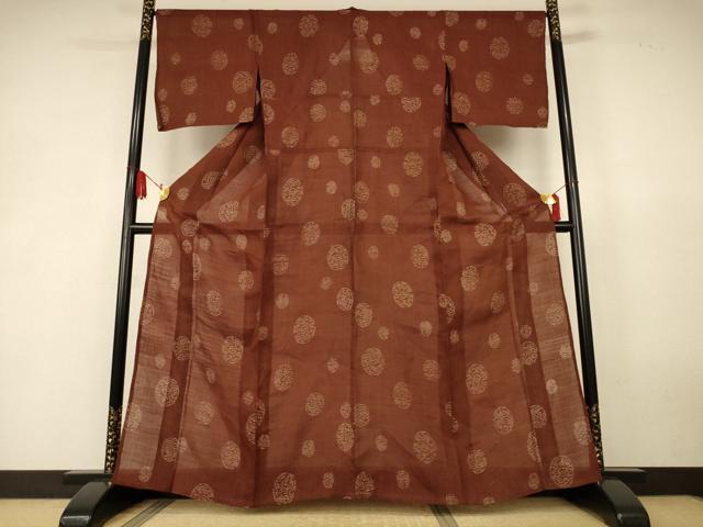 平和屋着物＊夏物　小千谷ちぢみ　丸文　麻　逸品　AABK6579jd