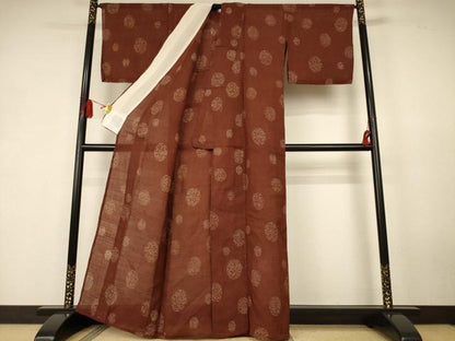 平和屋着物＊夏物　小千谷ちぢみ　丸文　麻　逸品　AABK6579jd