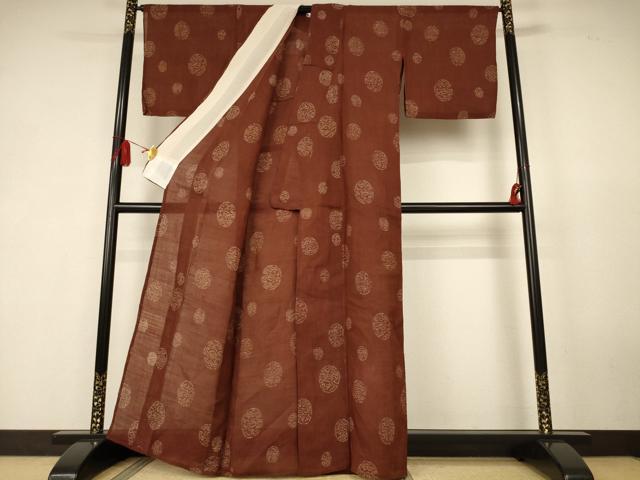 平和屋着物＊夏物　小千谷ちぢみ　丸文　麻　逸品　AABK6579jd