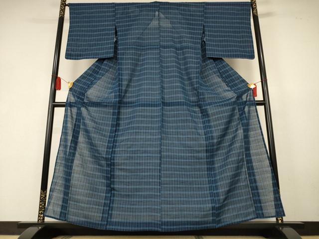 平和屋着物＊夏物　紗紬　格子　正絹　逸品　AABK6584jd