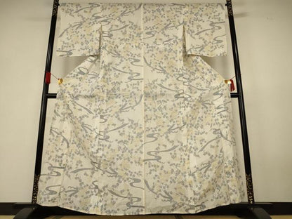 平和屋着物＊夏物　小千谷ちぢみ　流水枝花文　麻　逸品　AABK6585jd