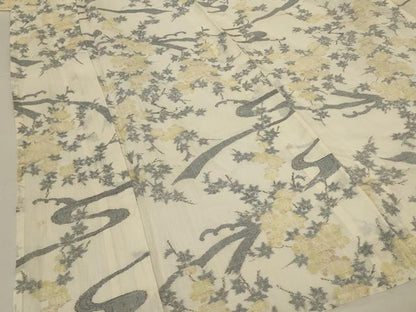 平和屋着物＊夏物　小千谷ちぢみ　流水枝花文　麻　逸品　AABK6585jd
