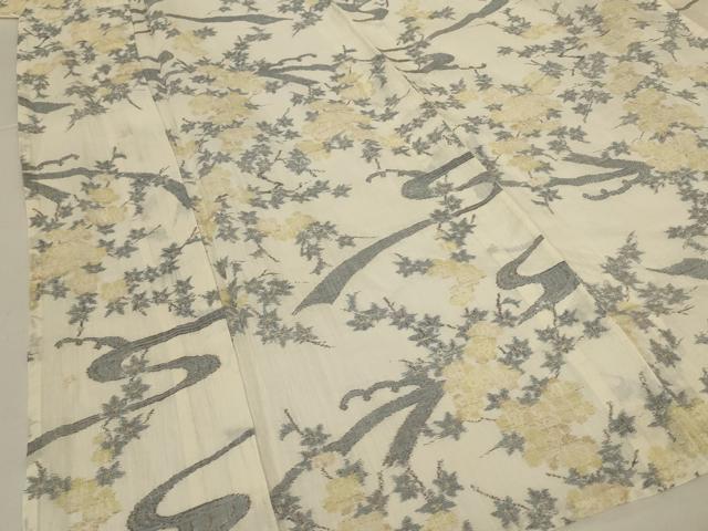 平和屋着物＊夏物　小千谷ちぢみ　流水枝花文　麻　逸品　AABK6585jd