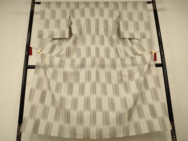 平和屋着物＊夏物　明石ちぢみ　市松文様　正絹　逸品　AABK6587jd