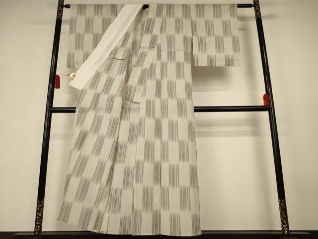 平和屋着物＊夏物　明石ちぢみ　市松文様　正絹　逸品　AABK6587jd