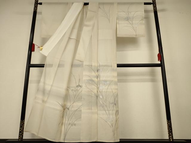 平和屋着物＊夏物　訪問着　絽　草花横段文　銀彩　正絹　逸品　AABK6589jd