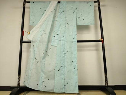 平和屋着物＊夏物　小紋　絽　雲取り飛鳥文　洗える着物　AABK6597jd