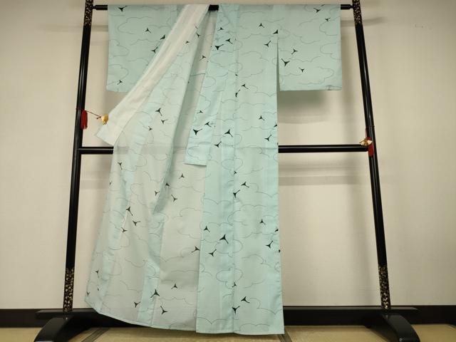 平和屋着物＊夏物　小紋　絽　雲取り飛鳥文　洗える着物　AABK6597jd