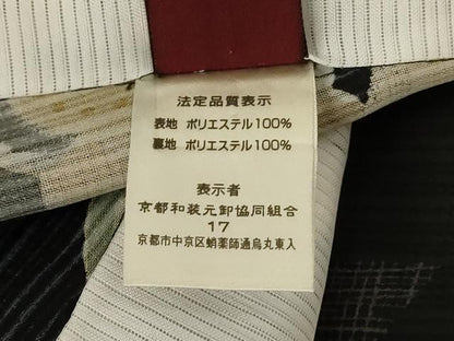 平和屋着物＊夏物　小紋　紗　辻が花　黒地　洗える着物　AABK6606jd