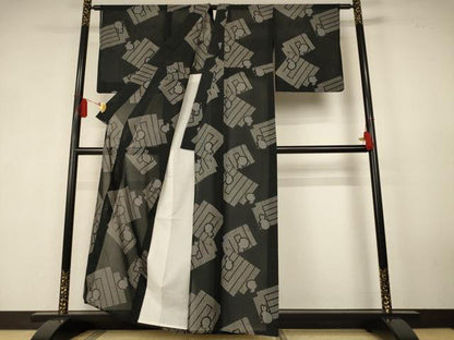 平和屋着物＊夏物　小紋　紗　源氏香　兎　黒地　洗える着物　AABK6607jd