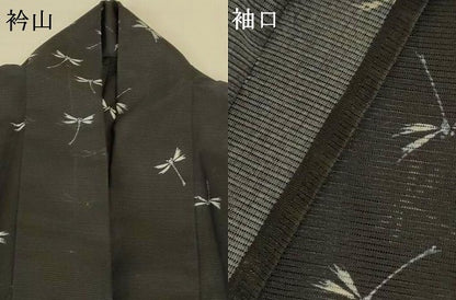 平和屋着物＊夏物　小紋　絽　勝虫　黒地　洗える着物　AABK6610jd