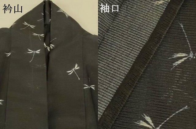 平和屋着物＊夏物　小紋　絽　勝虫　黒地　洗える着物　AABK6610jd