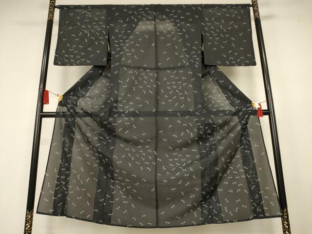 平和屋着物＊夏物　小紋　絽　勝虫　黒地　洗える着物　AABK6610jd