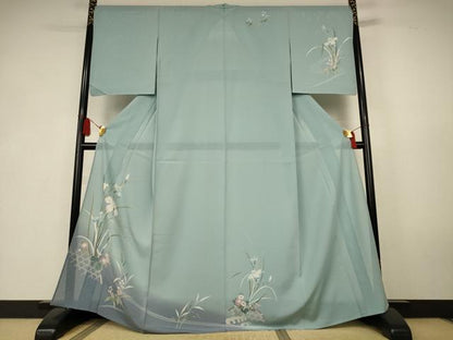平和屋着物＊夏物　訪問着　絽　流水草花文　正絹　逸品　AABK6612jd