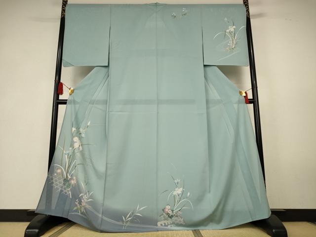 平和屋着物＊夏物　訪問着　絽　流水草花文　正絹　逸品　AABK6612jd